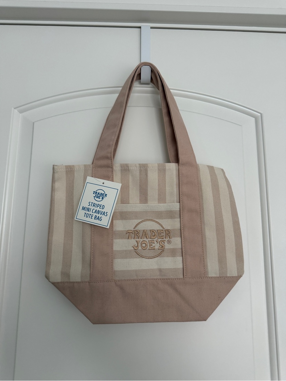 Trader Joe's Beige Striped Canvas Tote Bag